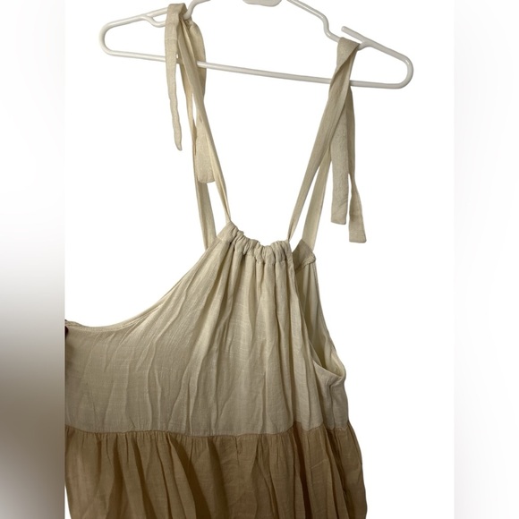Luxology Tan, Cream, Green Colorblock Tiered Tied Straps Maxi Dress Medium - Picture 3 of 8